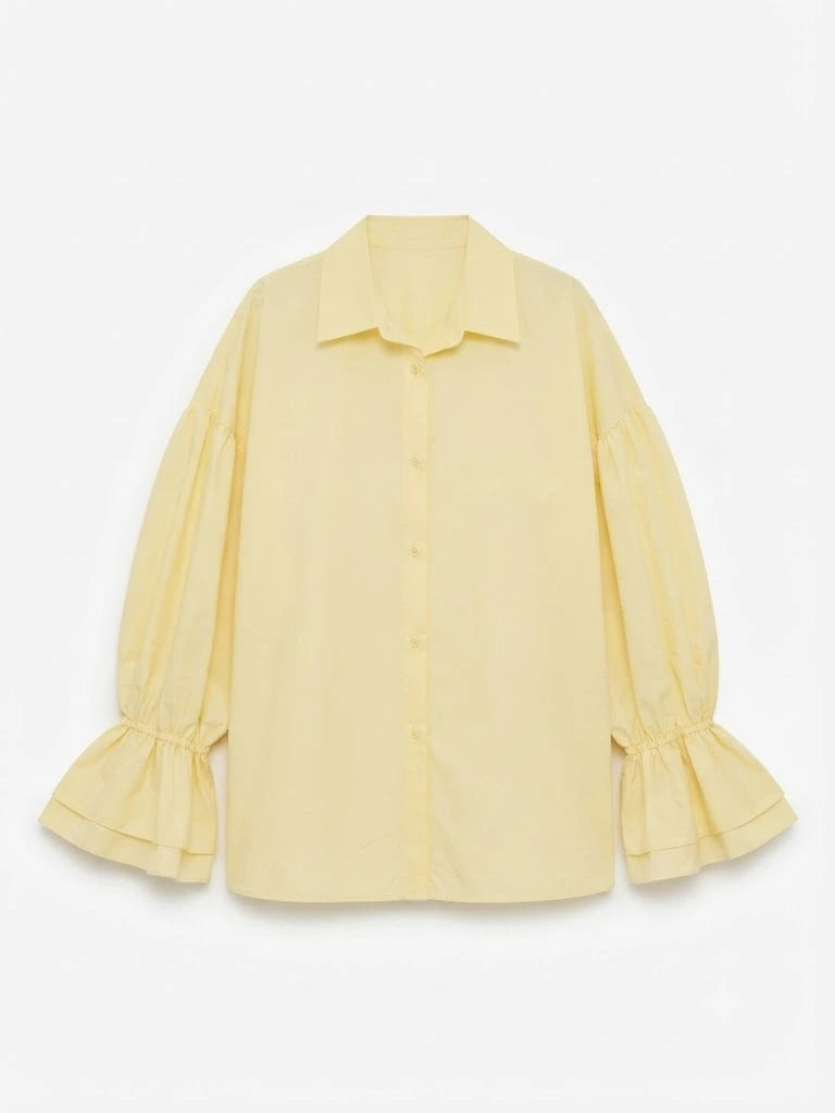 ESTCRS4 Light Yellow Ruffle Sleeve Blouse 2