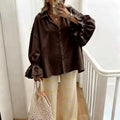 ESTCRS1 Dark Brown Ruffle Sleeve Blouse