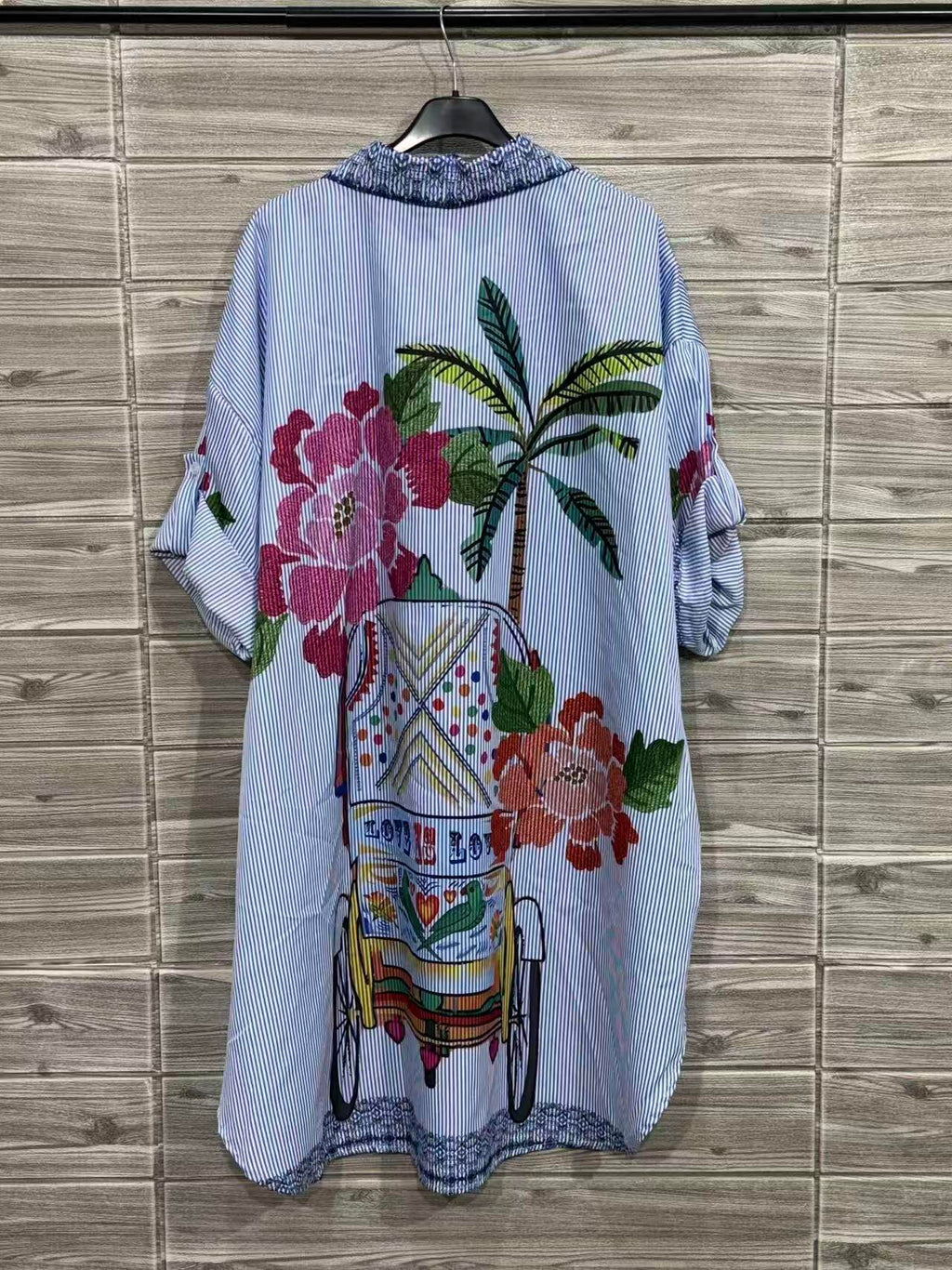 ZOPSSCY Printed Striped Shirt Cyan