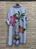 ZOPSSCY Printed Striped Shirt Cyan