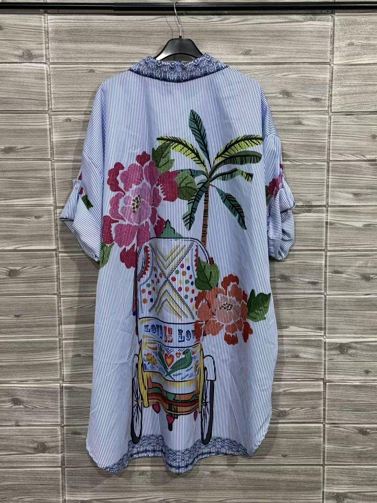 ZOPSSCY Printed Striped Shirt Cyan