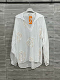 ZOHES1BE Heart Embroidered Cotton Shirt Beige