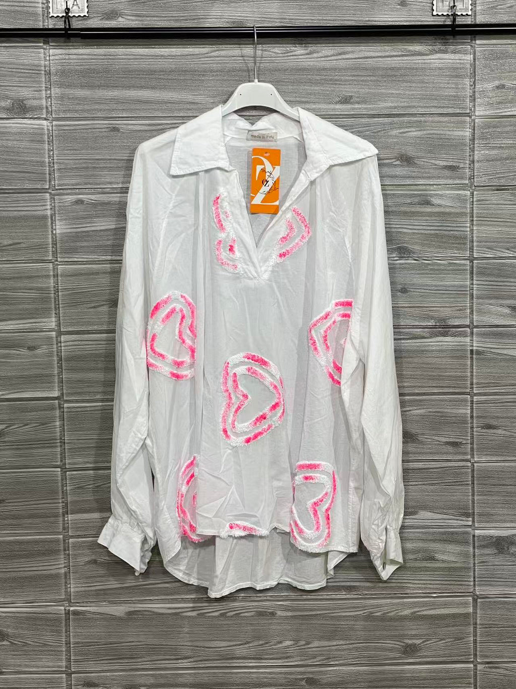 ZOHES1BL Heart Embroidered Cotton Shirt Blush