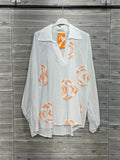 ZOHES1OR Heart Embroidered Cotton Shirt Orange