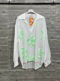 ZOHES1LG Heart Embroidered Cotton Shirt Light Green