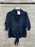 ZOPLSH2DB Pure Linen Pocket Shirt Dark Blue