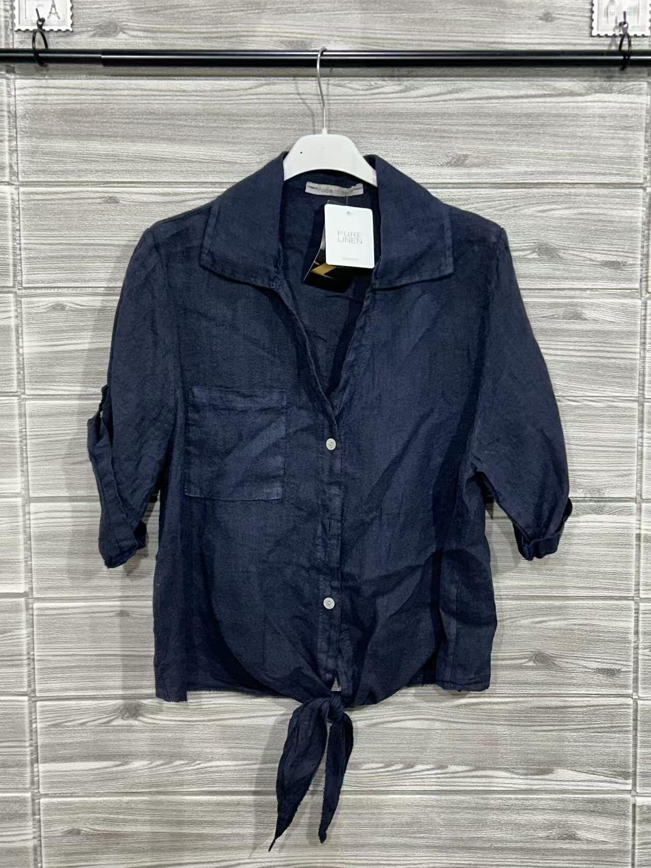 ZOPLSH2DB Pure Linen Pocket Shirt Dark Blue