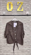 ZOPLSH2DN Pure Linen Pocket Shirt Dark Brown