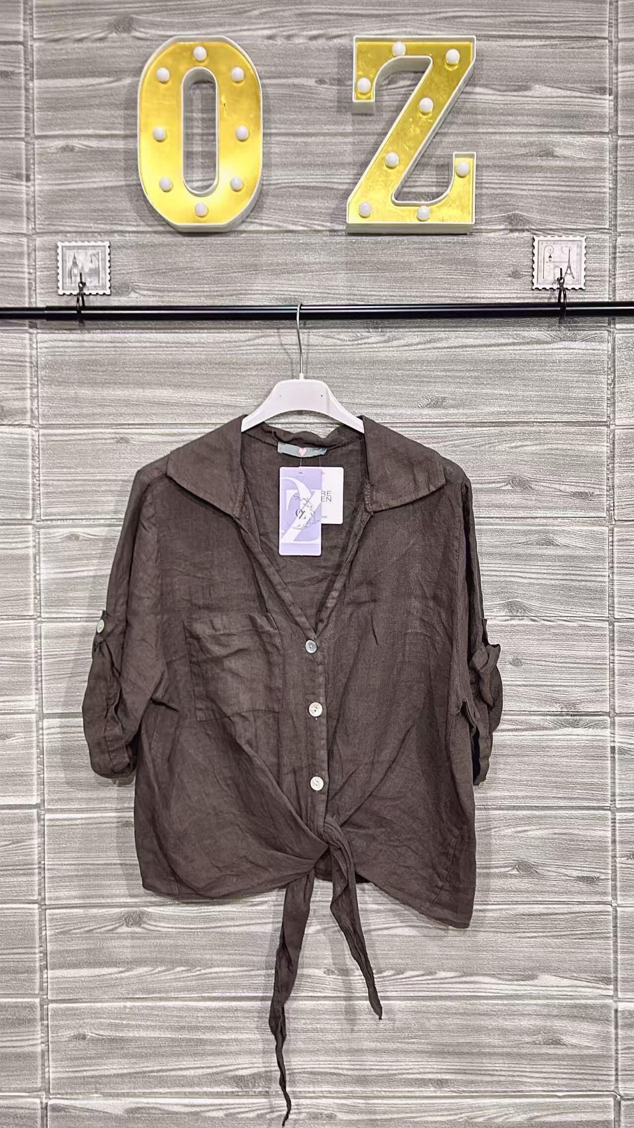 ZOPLSH2DN Pure Linen Pocket Shirt Dark Brown