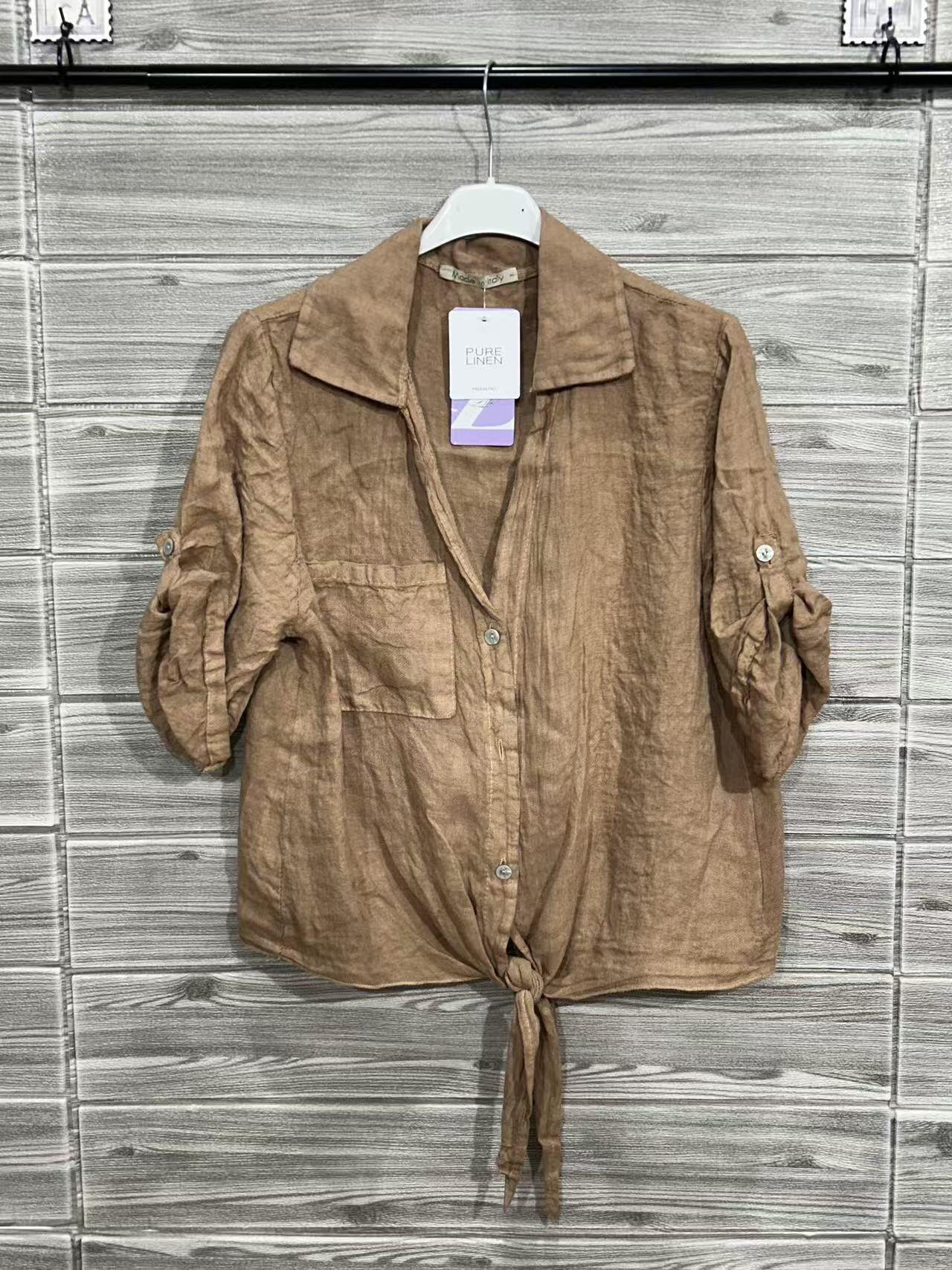 ZOPLSH2CM Pure Linen Pocket Shirt Caramel