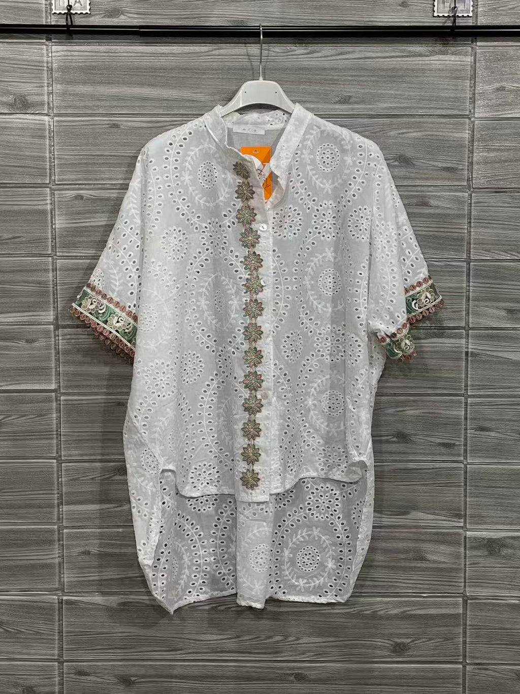 ZOEMBWH White Embroidered Cotton Shirt White