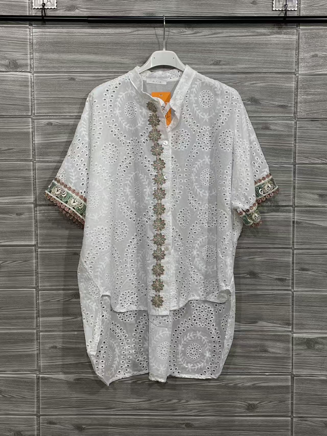 ZOEMBWH White Embroidered Cotton Shirt White