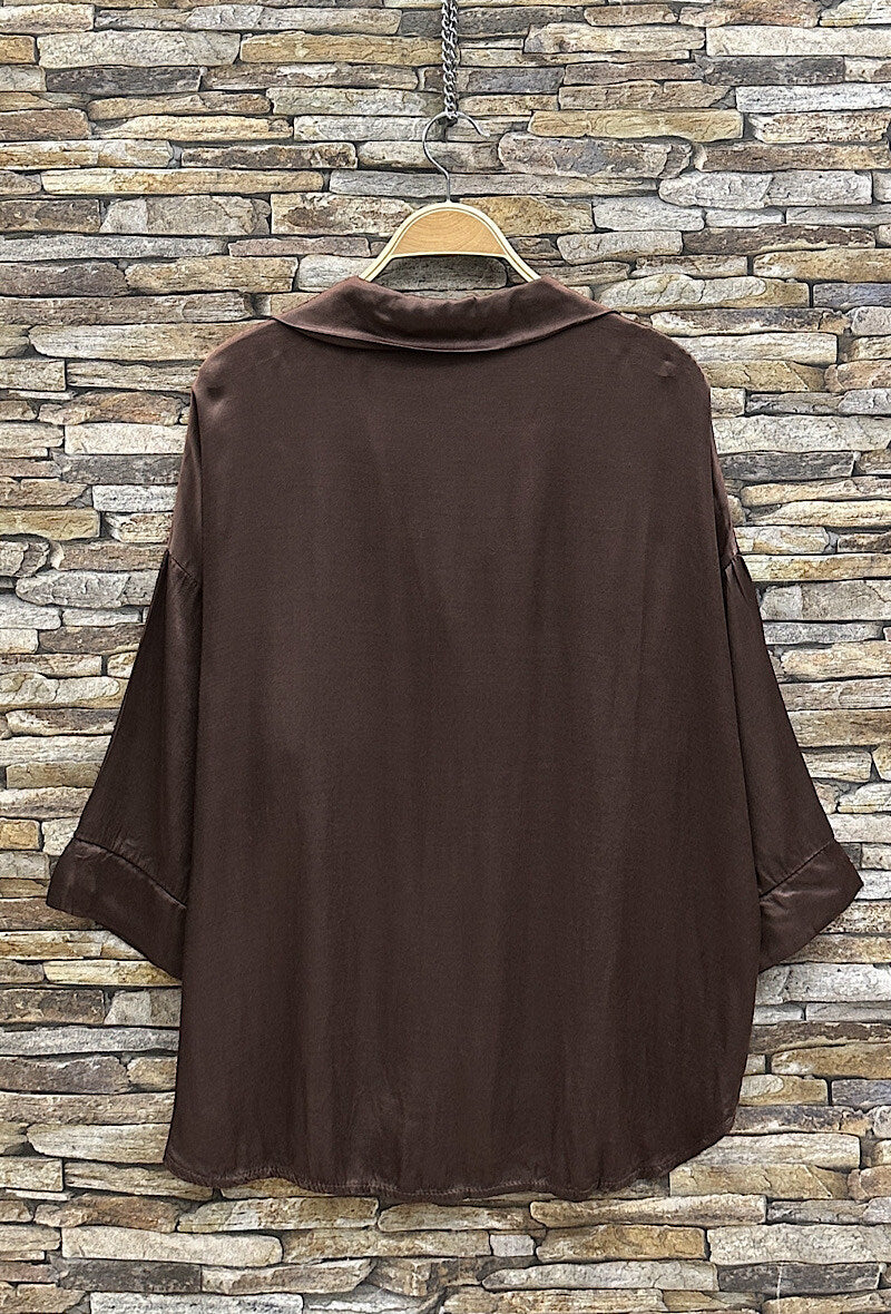 EL7 Dark Brown Satin Shirt
