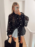 ESTSH1 Black Pleated Polka Dot Shirt
