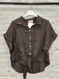 ZOPLSH3DN Pure Linen Short Sleeve Shirt Dark Brown