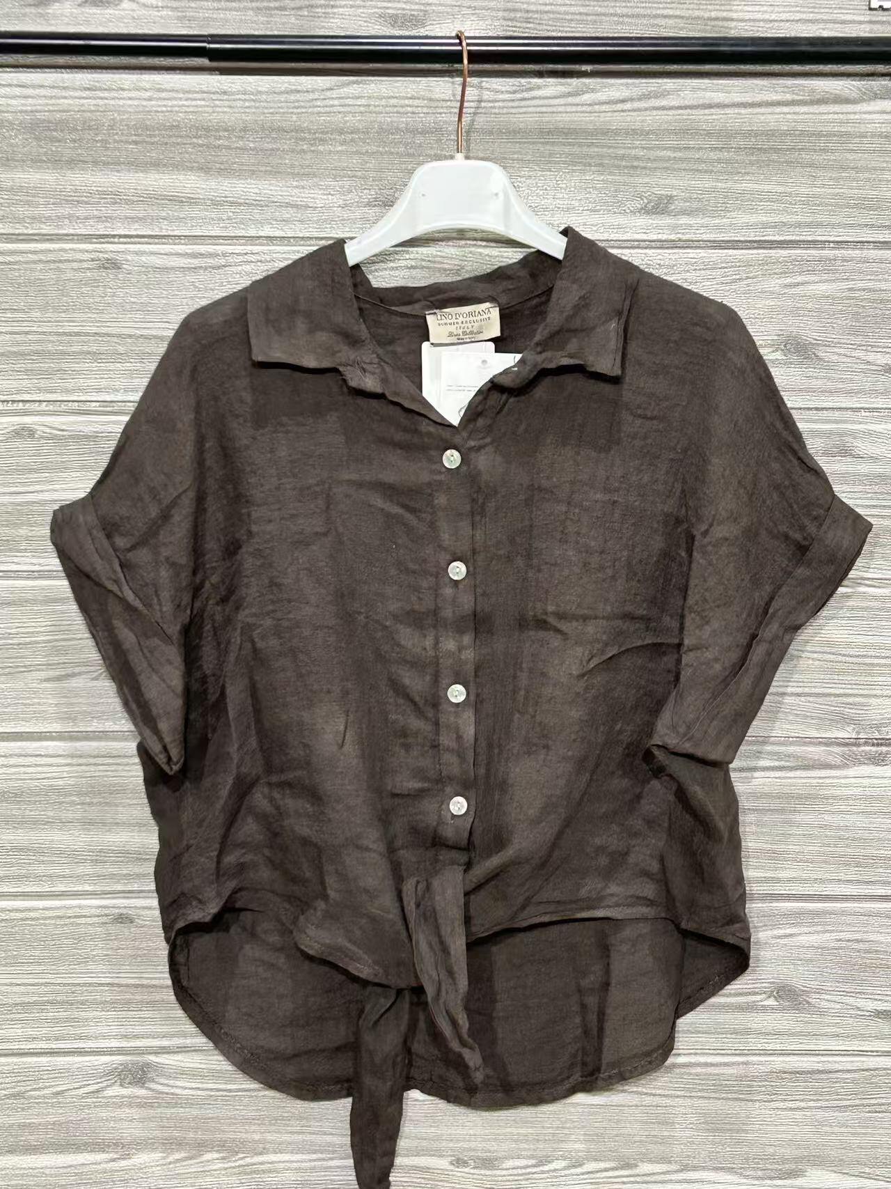 ZOPLSH3DN Pure Linen Short Sleeve Shirt Dark Brown