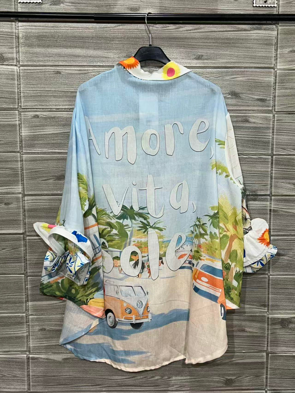 ZOSH7WH Riviera Cocktail Print Ruffle Shirt White