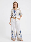 ZOPLSH1WH Watercolor Floral Linen Shirt White