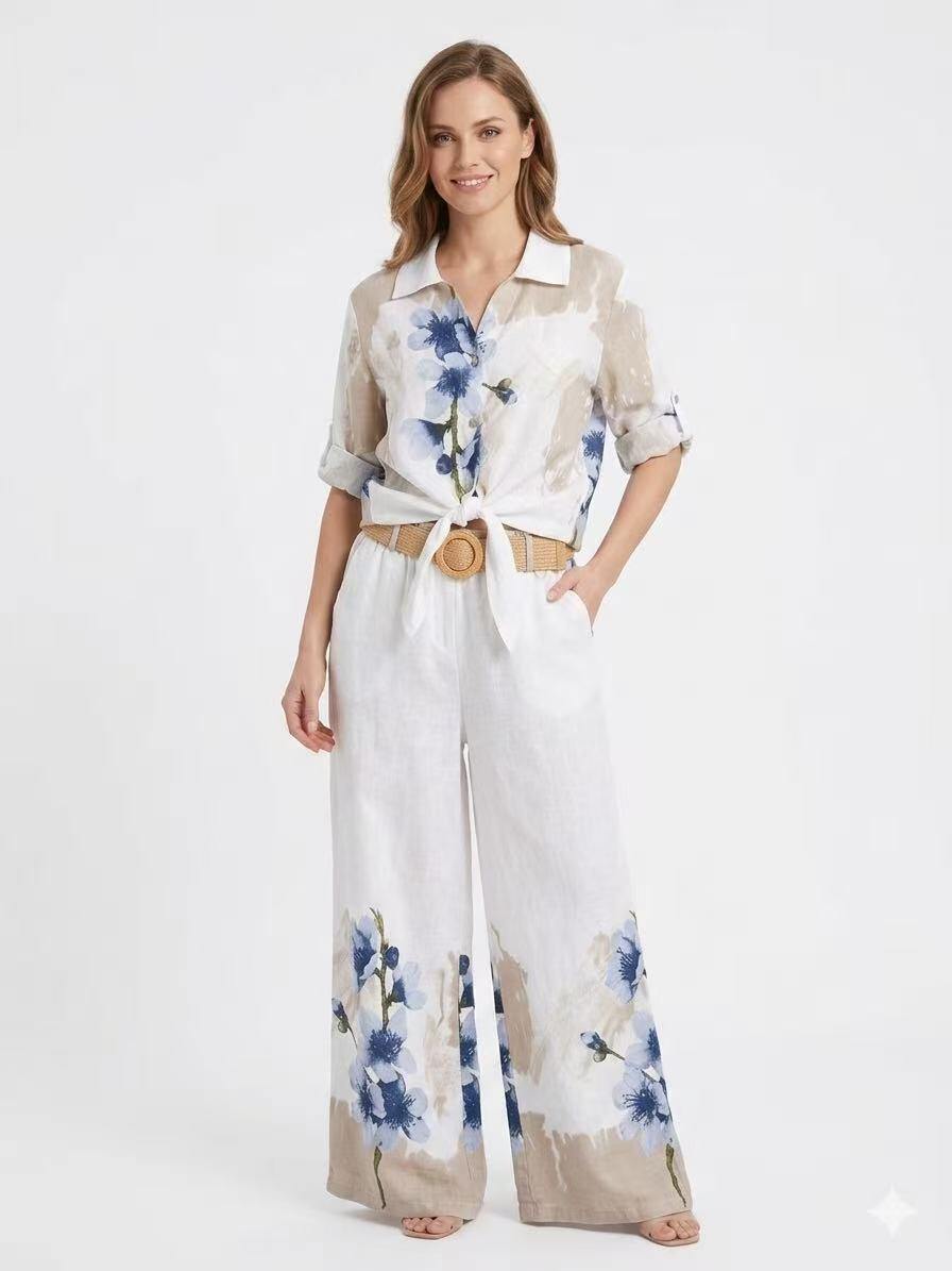 ZOPLSH1WH Watercolor Floral Linen Shirt White