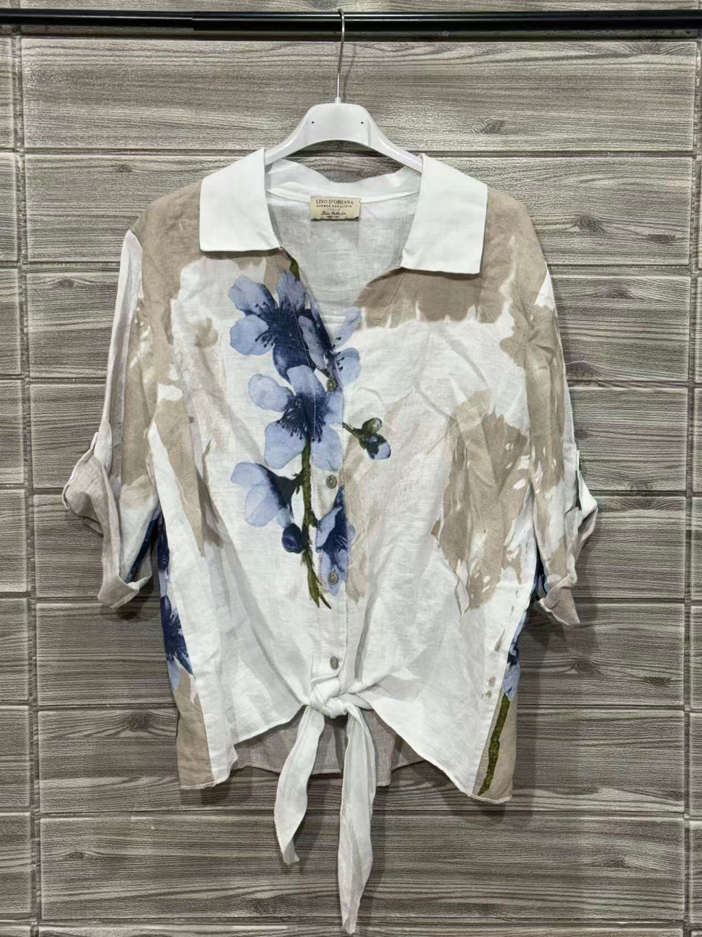 ZOPLSH1WH Watercolor Floral Linen Shirt White