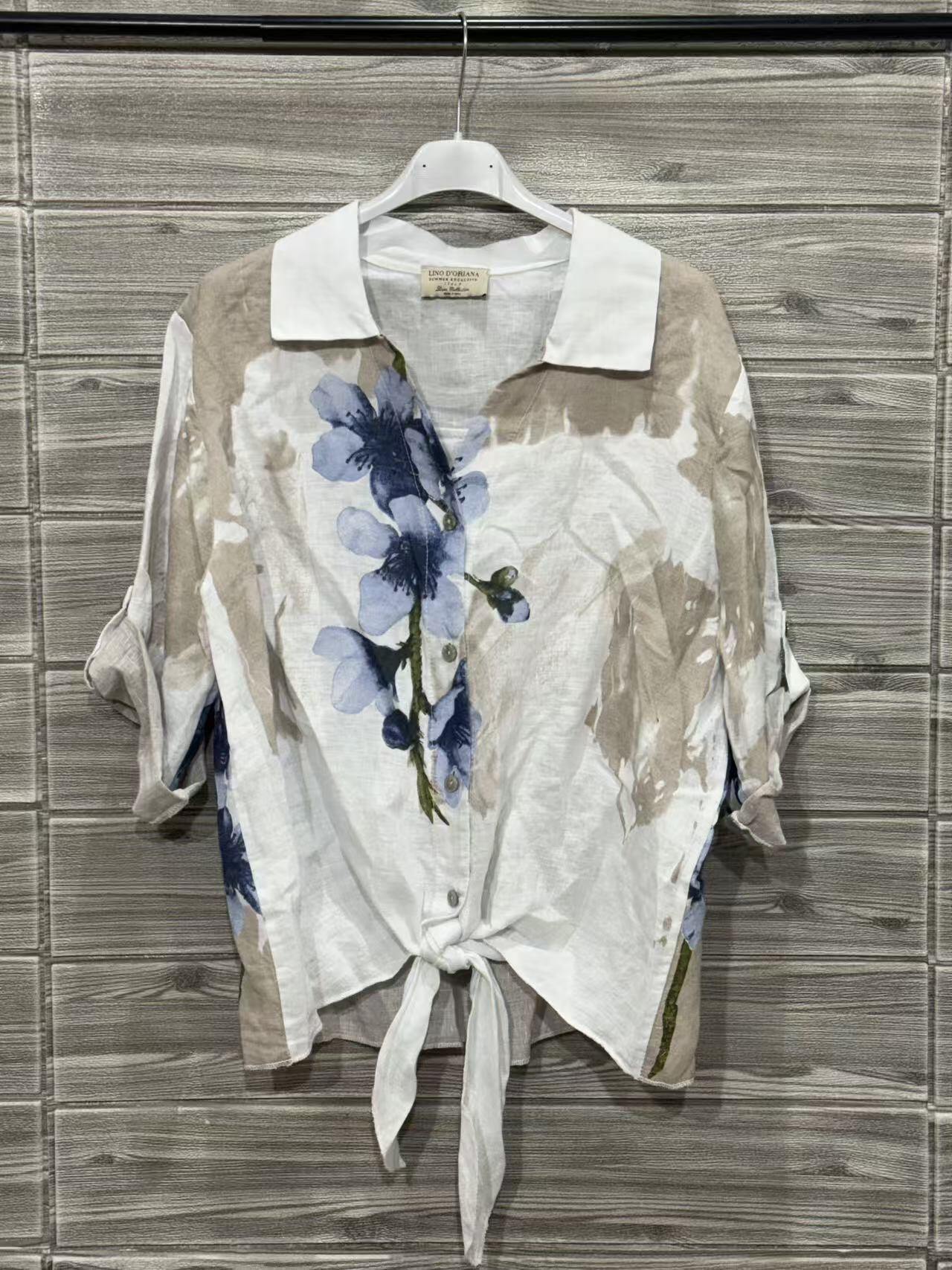 ZOPLSH1WH Watercolor Floral Linen Shirt White