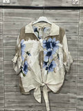 ZOPLSH1EC Watercolor Floral Linen Shirt Ecru