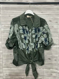 ZOPLSH1KH Watercolor Floral Linen Shirt Khaki