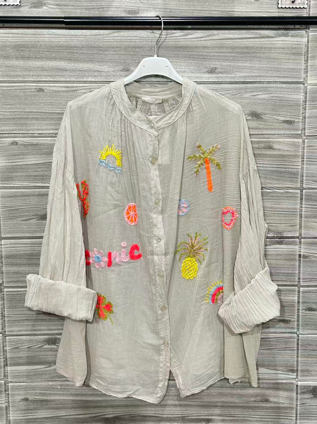 ZOPSIPCEC Printed Shirt In Pure Cotton Ecru