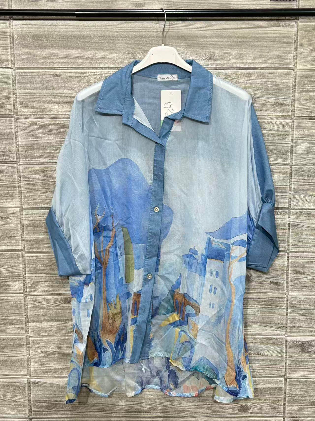 ZOPTSSB Printed Tencel Shirt Sky Blue