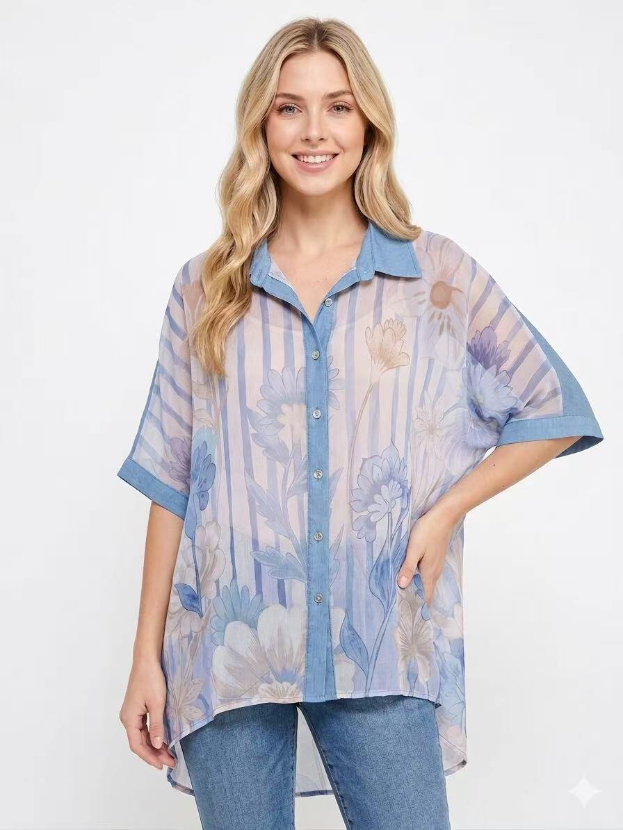 ZOPTSLB Printed Tencel Shirt Light Blue