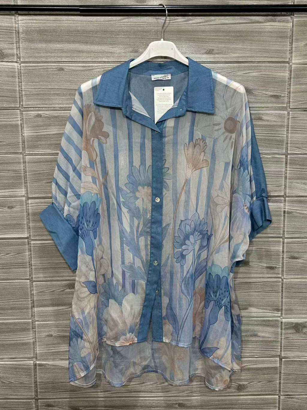 ZOPTSLB Printed Tencel Shirt Light Blue
