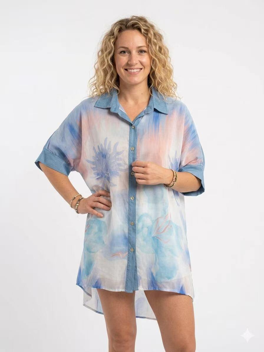 ZOPTSBU Printed Tencel Shirt Blue