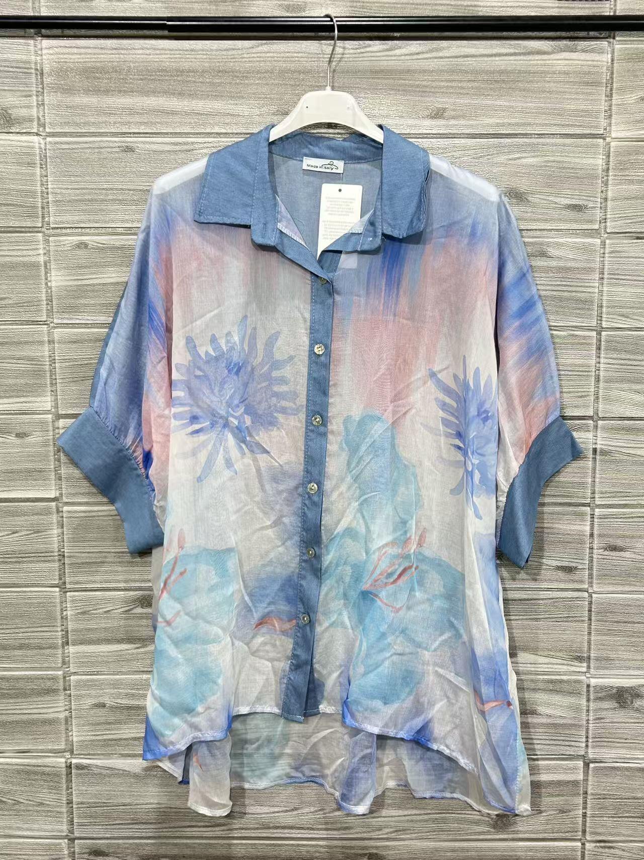 ZOPTSBU Printed Tencel Shirt Blue
