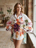 ZOSH3WH Watercolor Floral Print Shirt White