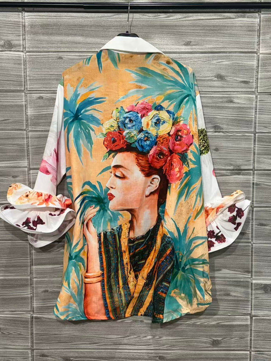 ZOSH3WH Watercolor Floral Print Shirt White
