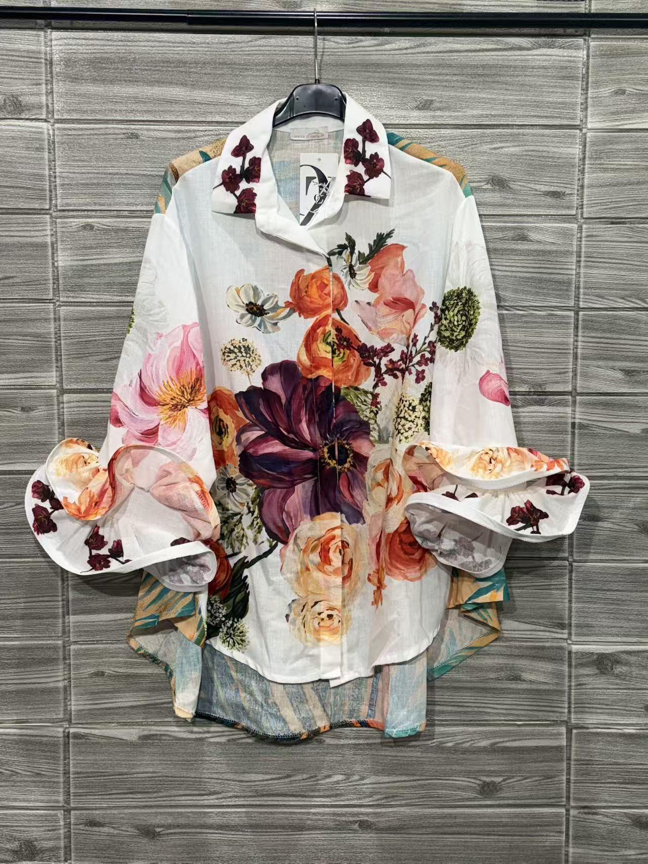 ZOSH3WH Watercolor Floral Print Shirt White