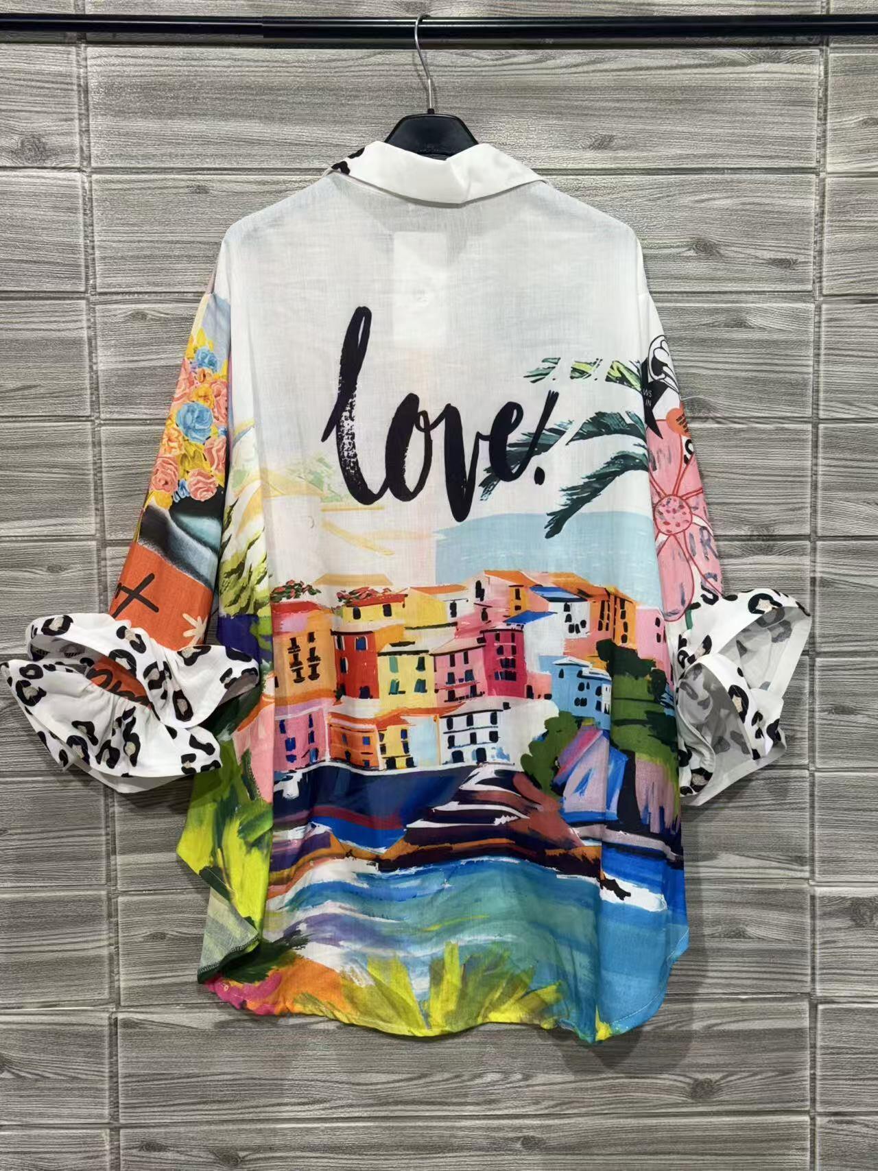 ZOSH2WH Beach Scene Print Shirt White