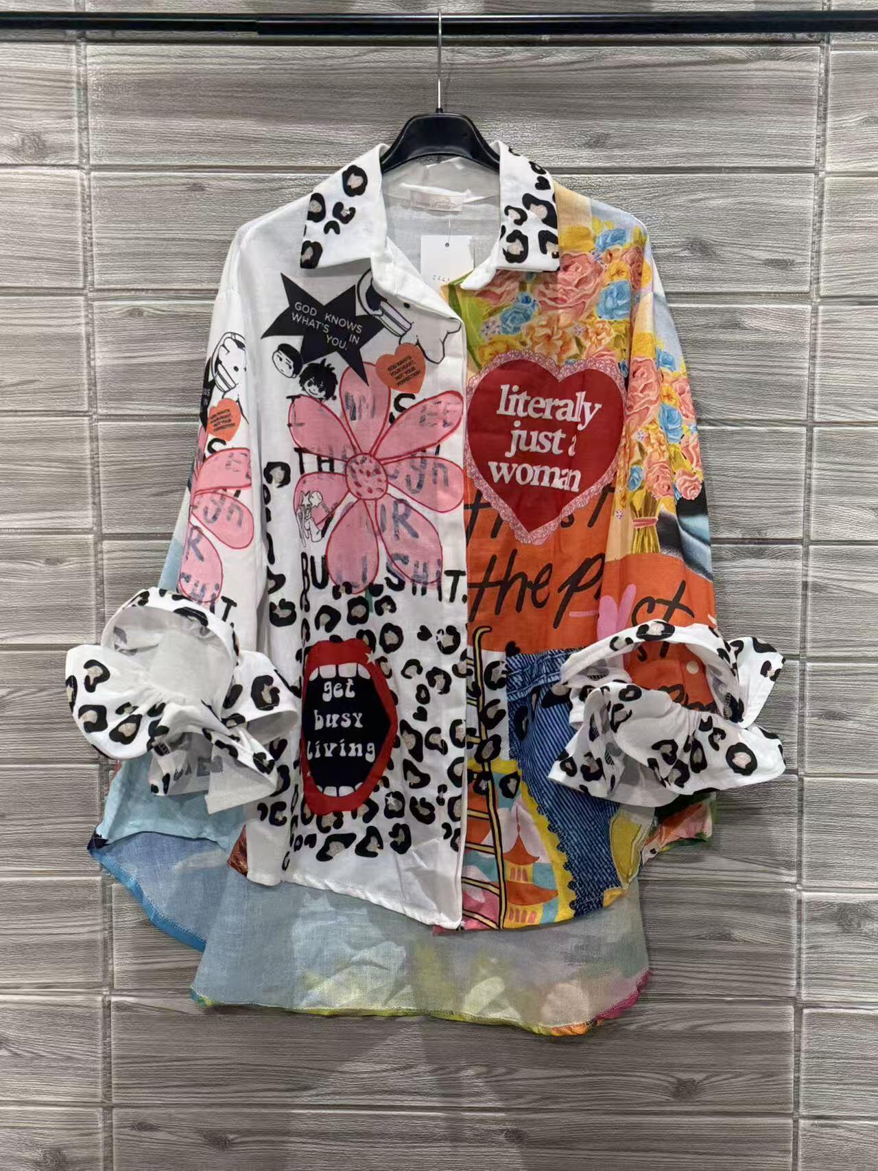ZOSH2WH Beach Scene Print Shirt White