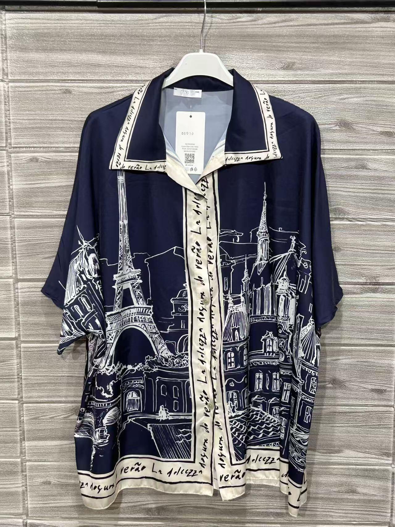 ZOPCSNV Paris Print Shirt Navy