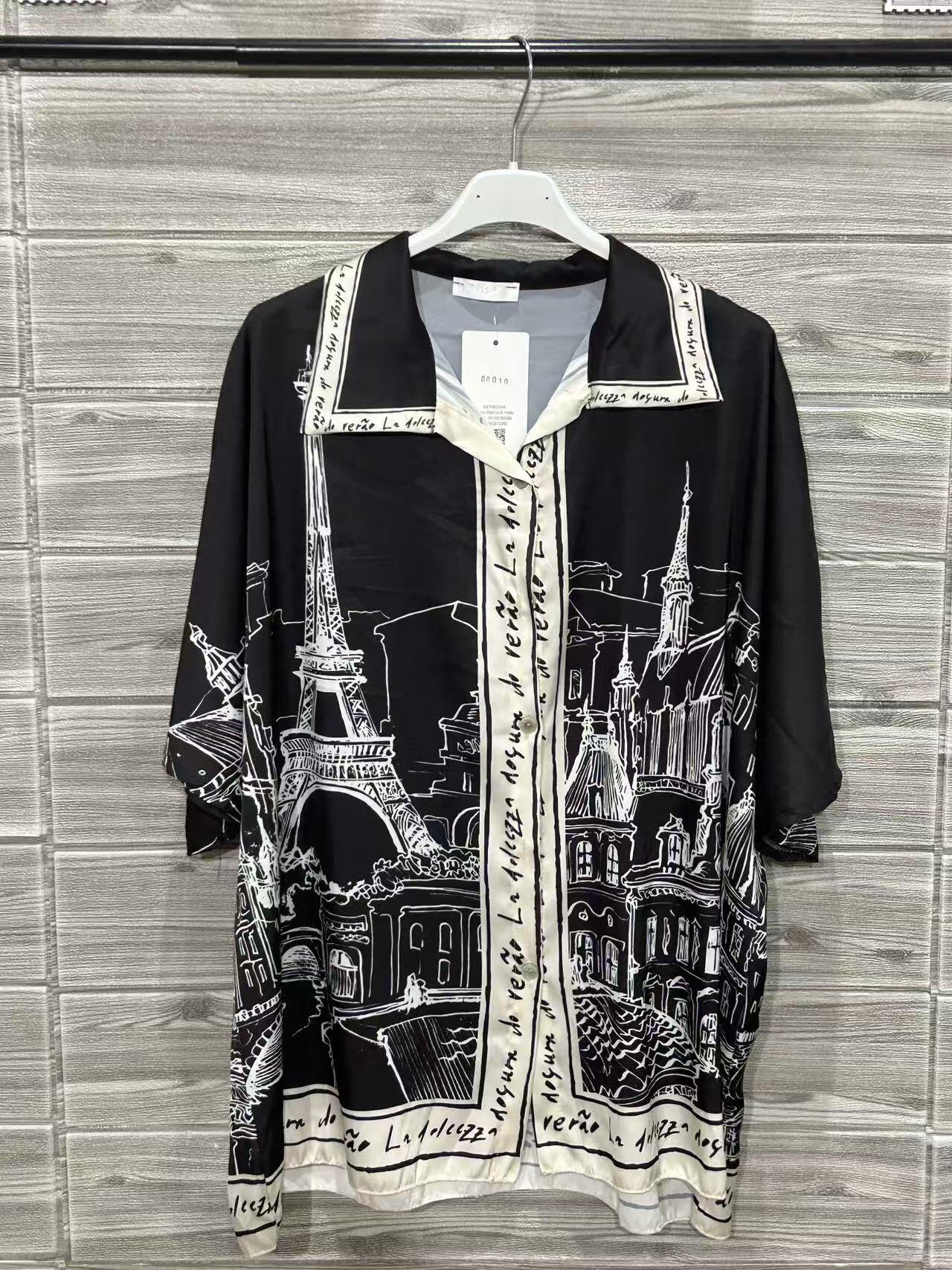 ZOPCSBK Paris Print Shirt Black