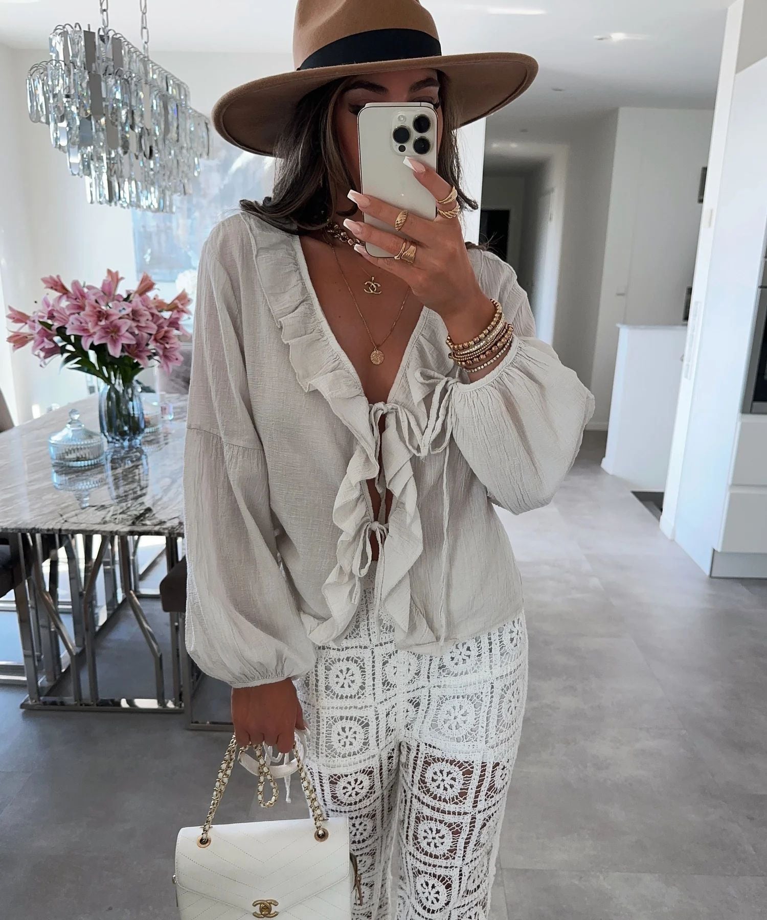 ESTCBBE Buttoned Cotton Blouse Beige