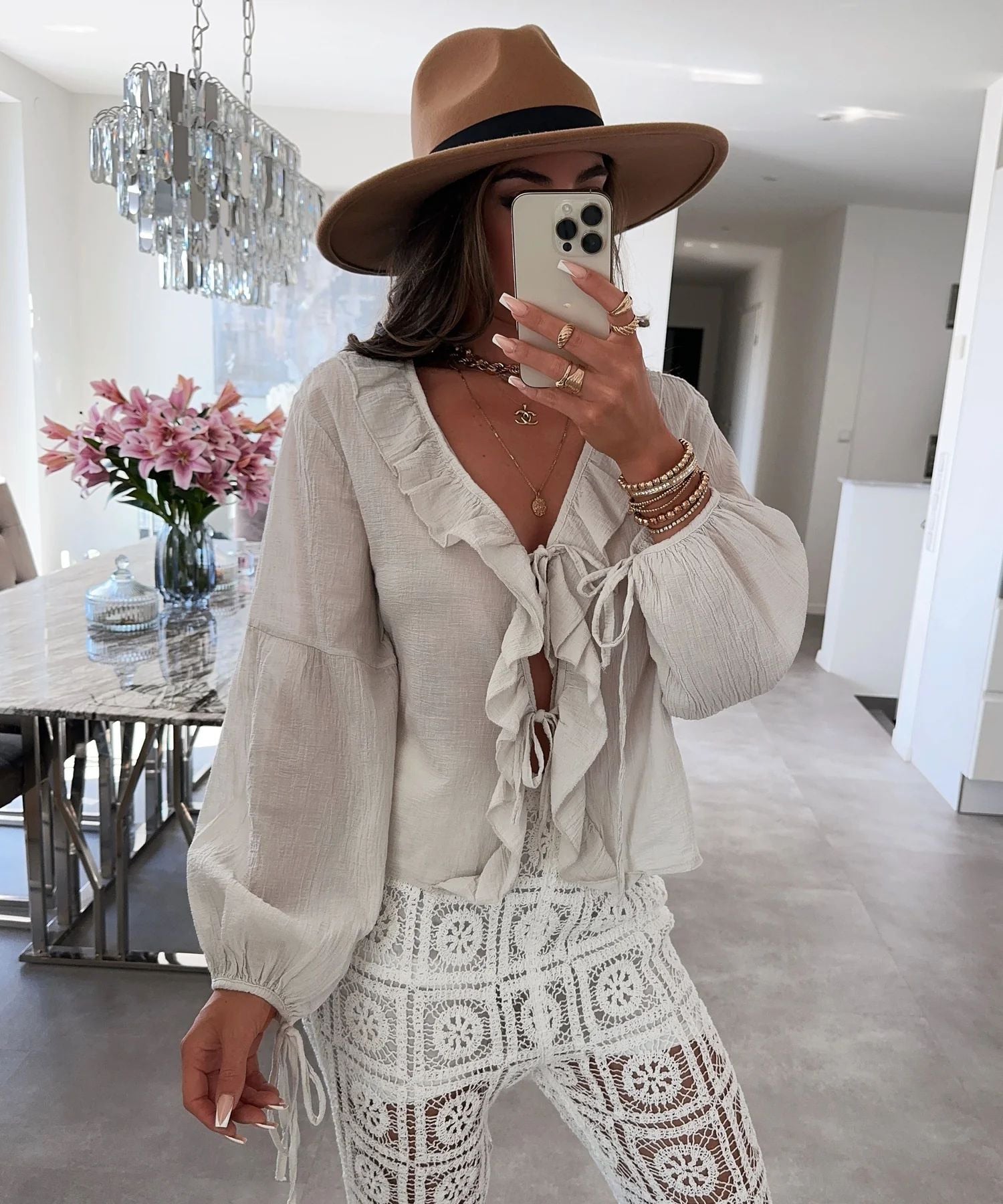 ESTCBBE Buttoned Cotton Blouse Beige