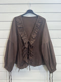 ESTCBDB Buttoned Cotton Blouse Dark Brown