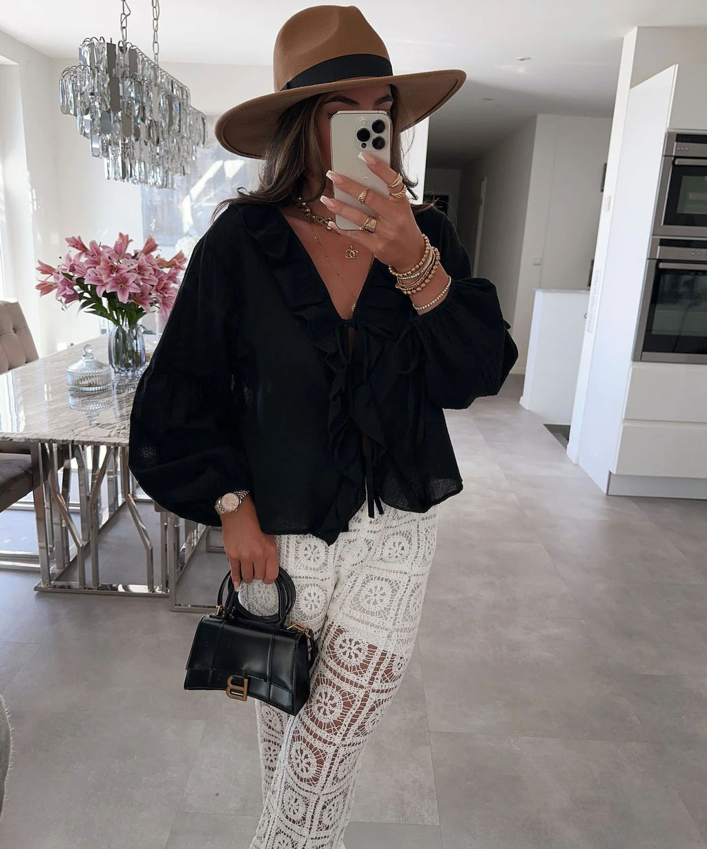 ESTCBBK Buttoned Cotton Blouse Black