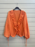 ESTCBNO Buttoned Cotton Blouse Neon Orange