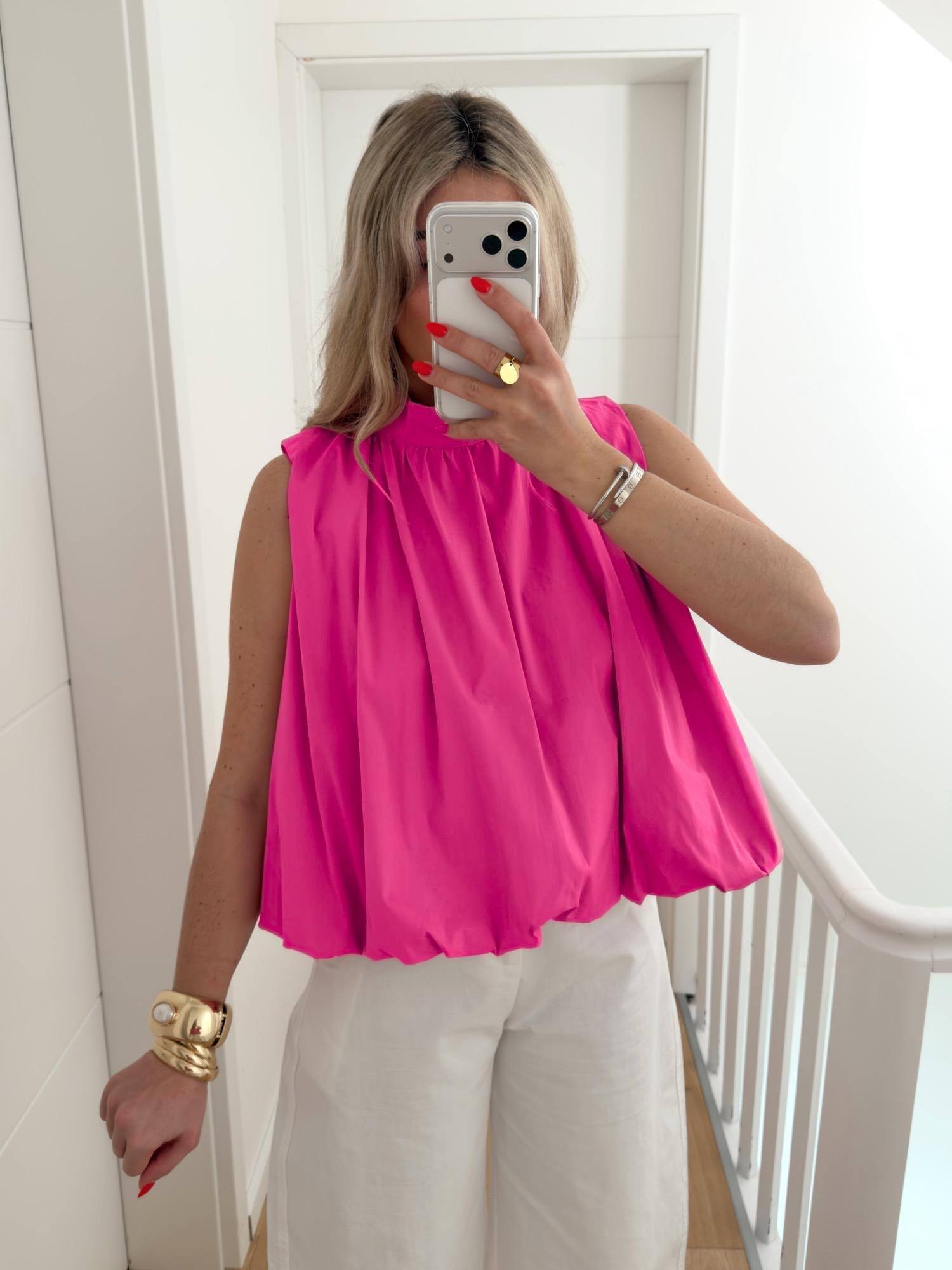 ESTBAFU Sleeveless Cotton Balloon Blouse Fuchsia