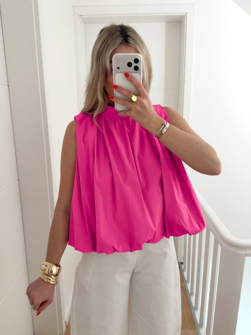 ESTBAFU Sleeveless Cotton Balloon Blouse Fuchsia