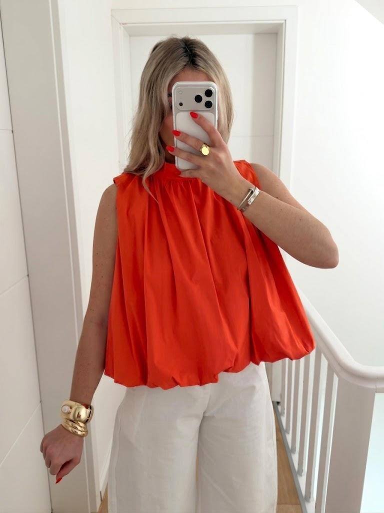ESTBAOR Sleeveless Cotton Balloon Blouse Orange