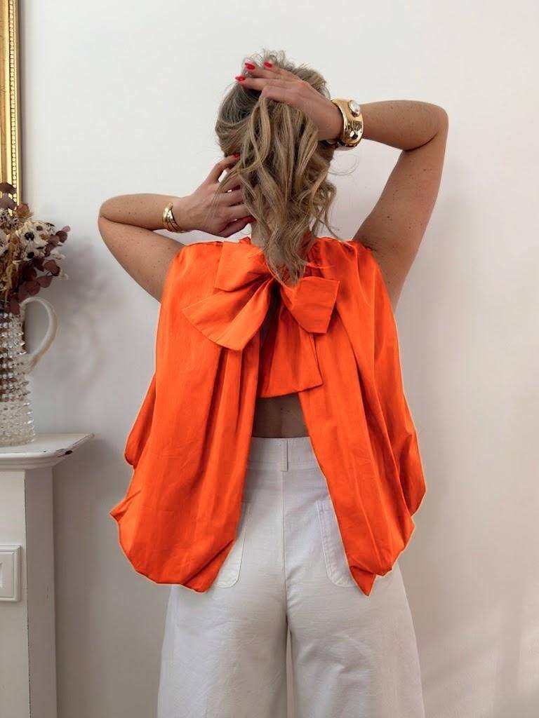 ESTBAOR Sleeveless Cotton Balloon Blouse Orange