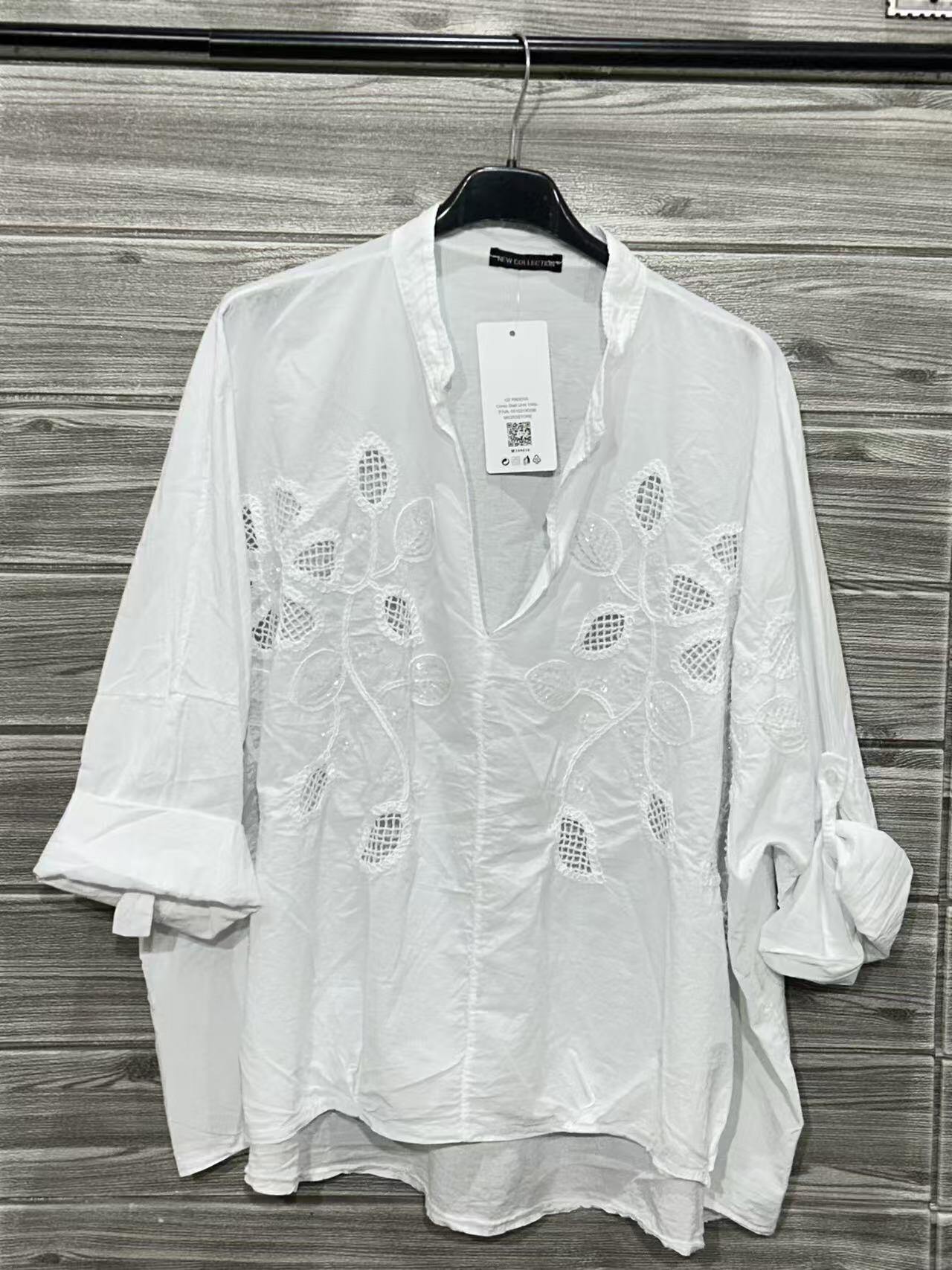 ZOBL1WH Yellow Embroidered Cotton Blouse White